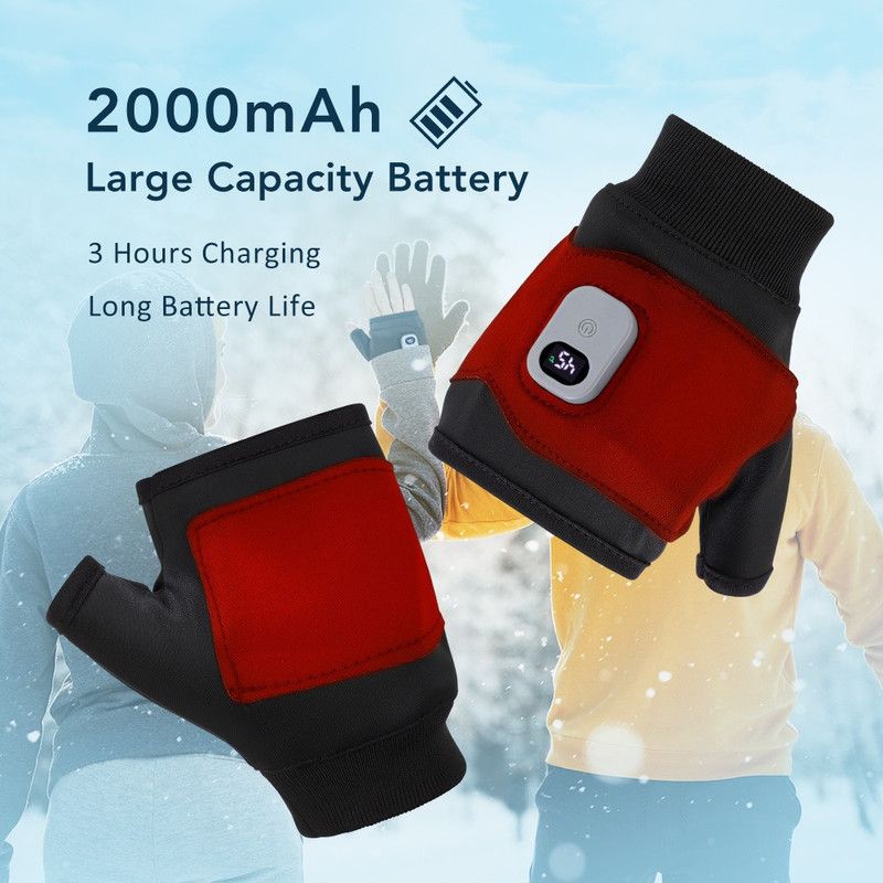 USB Rechargeable Heated Half-Finger Gloves, 3-Level Temperature Control Winter Hand Warmers (1 Pair)
