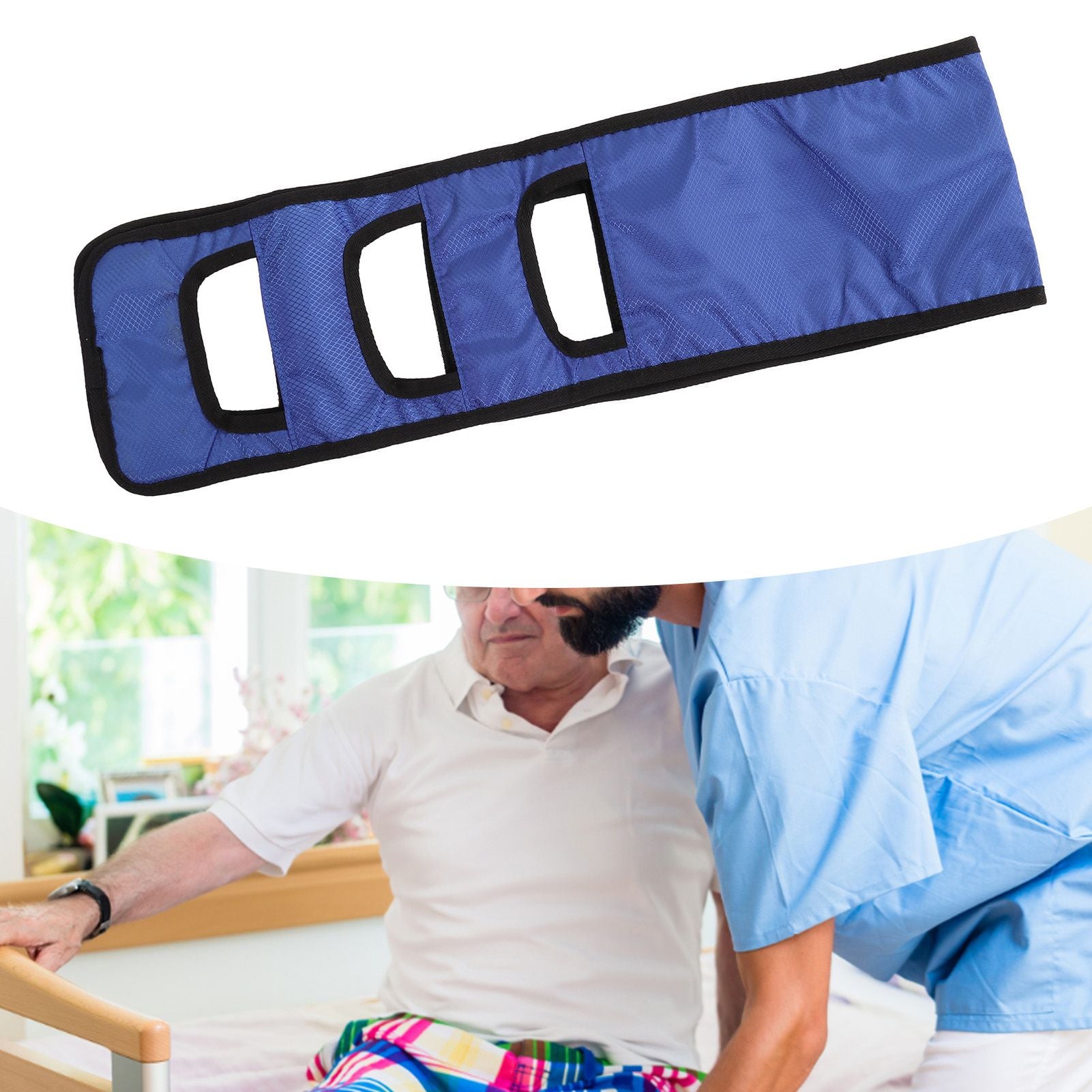 Seniors Bed Transfer Sling Labor Saving Widened Breathable Elderly Lift Turning Belt with Padded Handle for Patient Blue