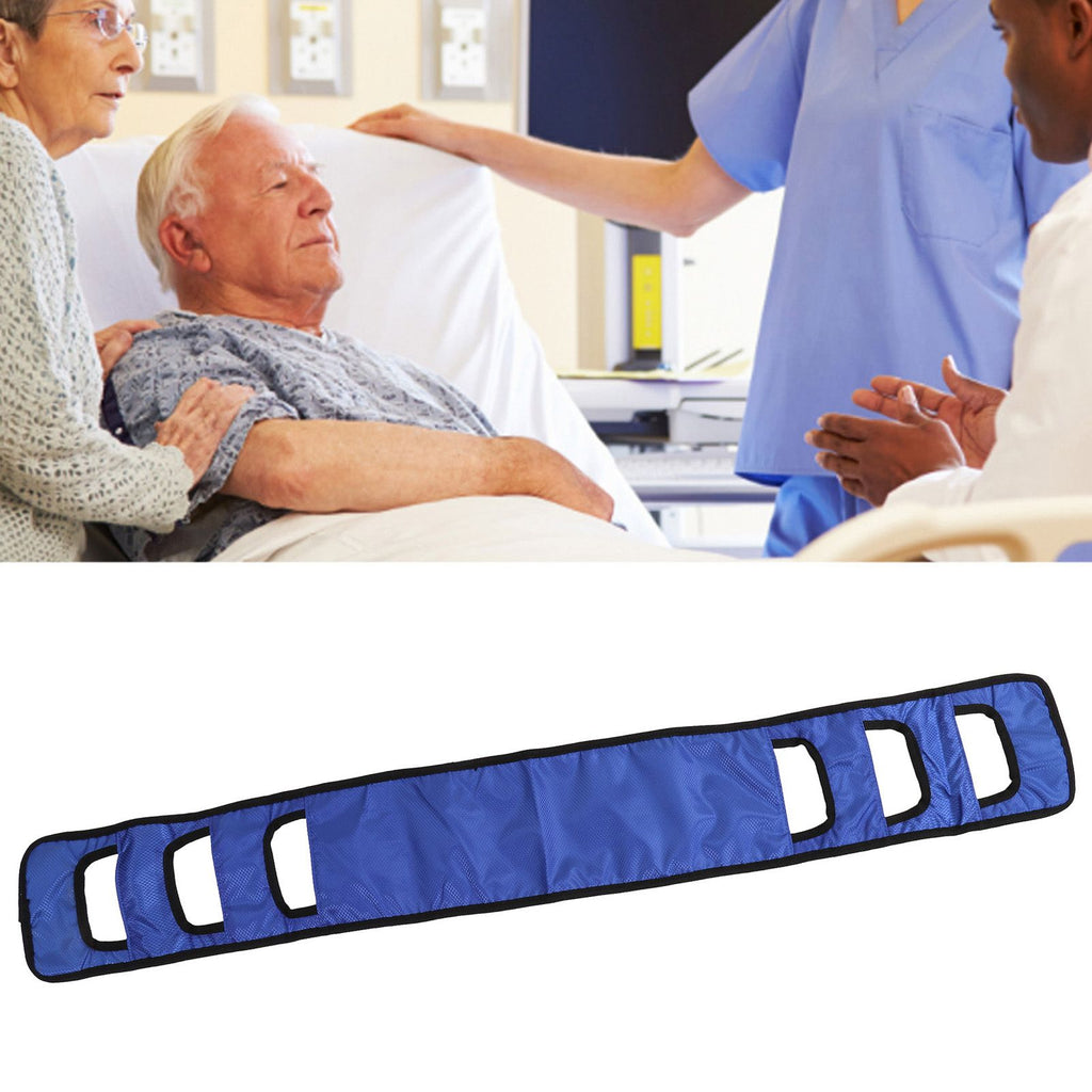Seniors Bed Transfer Sling Labor Saving Widened Breathable Elderly Lift Turning Belt with Padded Handle for Patient Blue