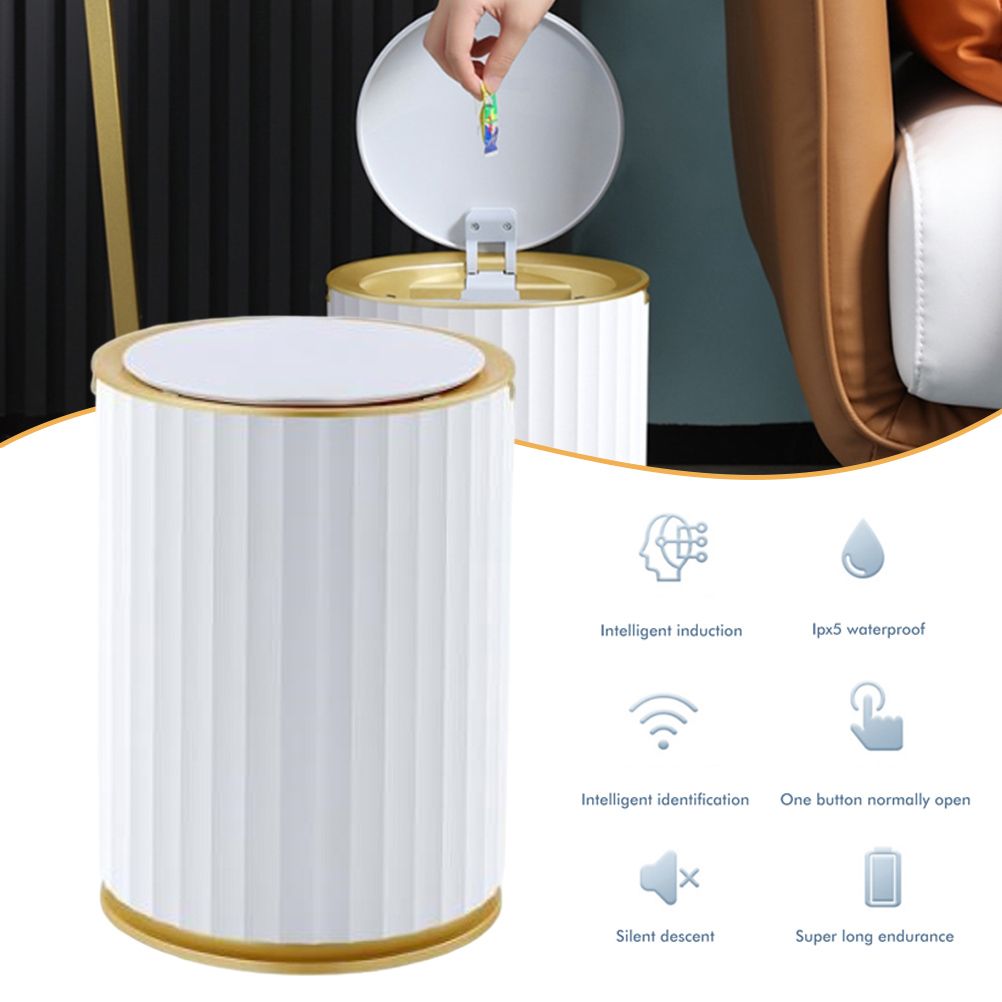 Smart Sensor Trash Waterproof Kitchen Bathroom Sensor Bin with Lid Large Capacity Garbage Waste Bin for Office and Bedroom