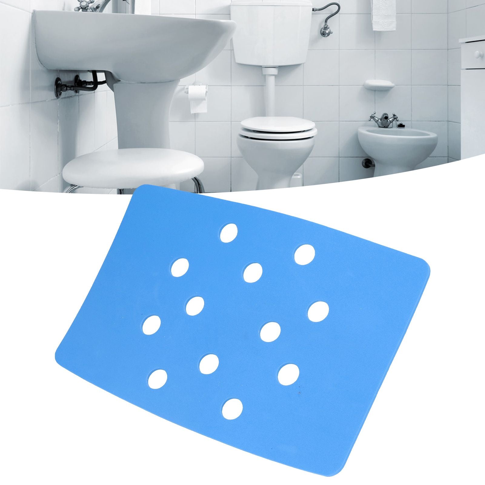 Shower Chair Cushion Paste Fixed Keep Warm EVA Blue Perforation Design Portable Shower Stool Cushion