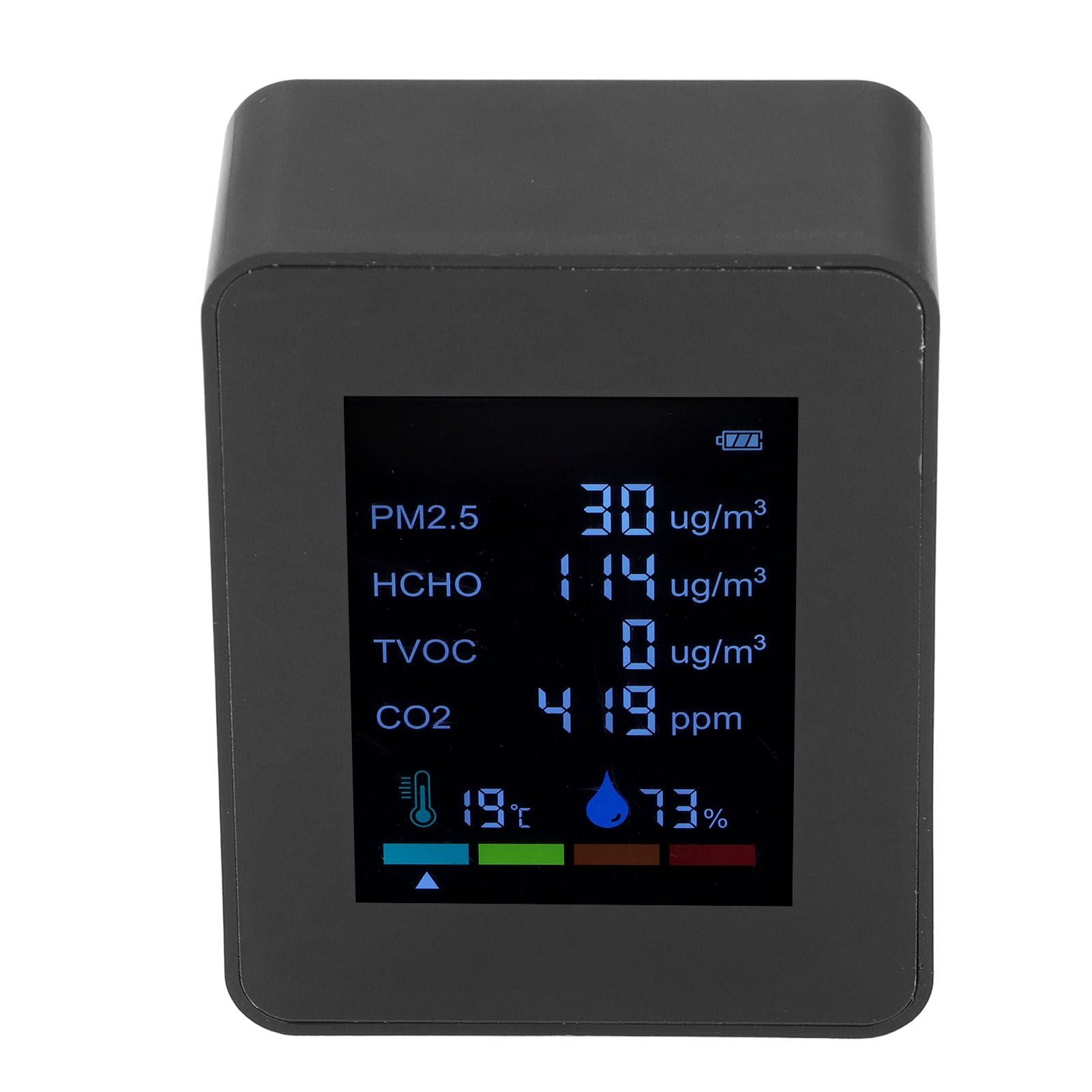 Multifunctional 6 in 1 CO2 Meter Air Quality Monitor Temperature PM2.5 TVOC HCHO Detector USB Charging Black