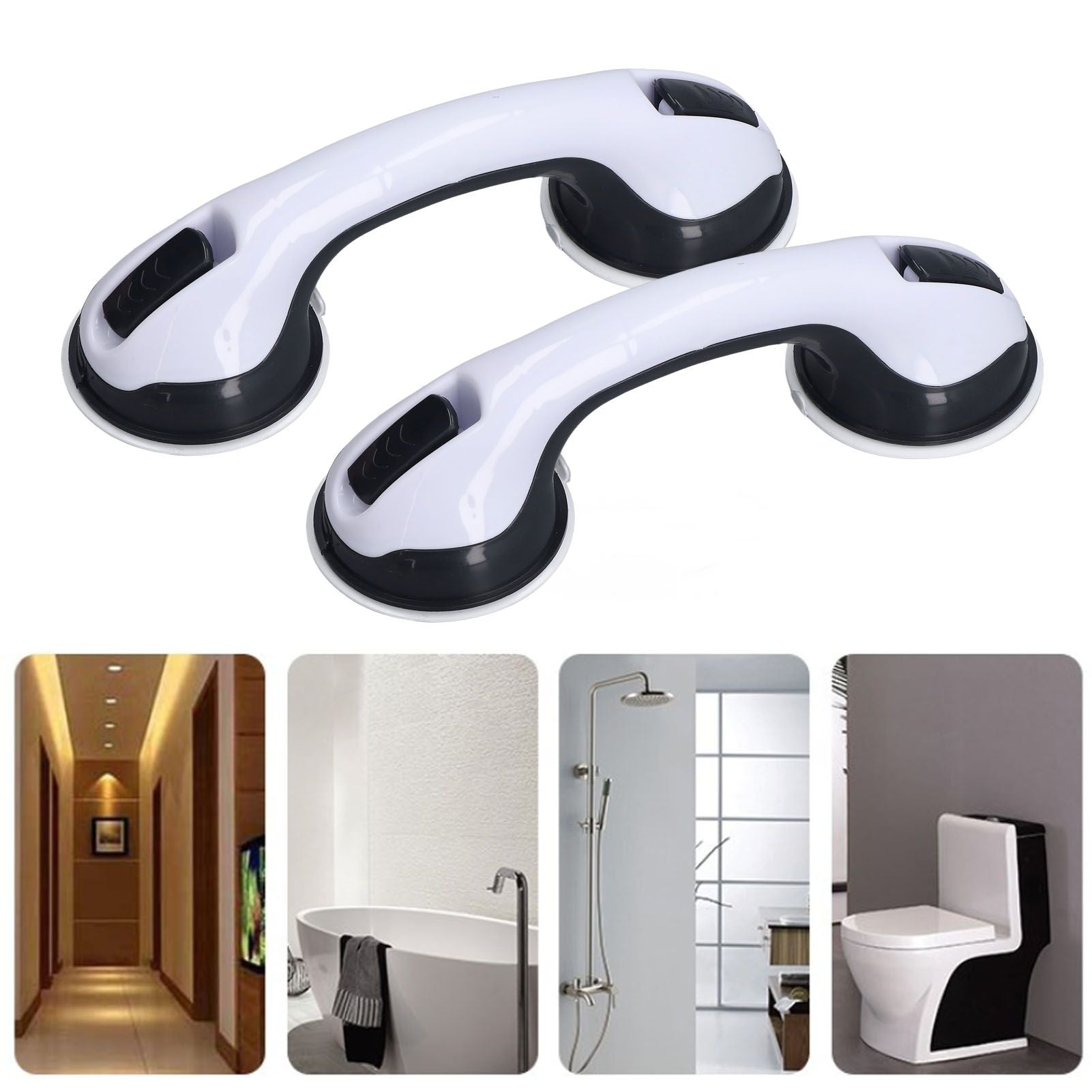 2pcs Shower Handle Curved Design Double Lock Security Toolless Installation Plastic Shower Support Bar for Elderly