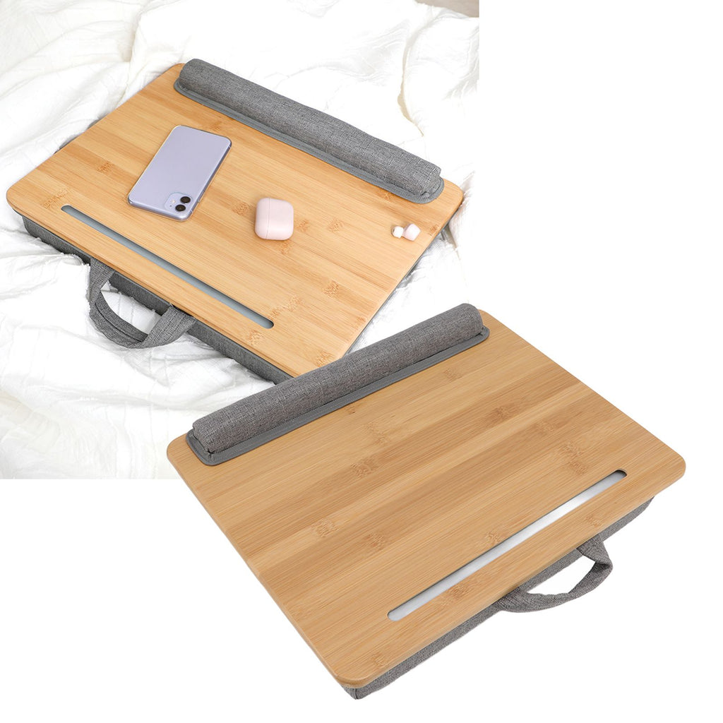 Laptop Table Multifunction Bamboo Lap Desk Bed Tray with Cushion for Reading Writing Playing