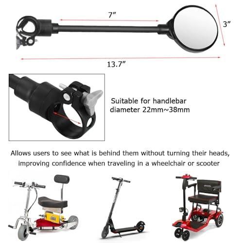 2 Pack 360° Rotating Wide Angle Rearview Mirror for Mobility Scooters and Wheelchairs (Black)