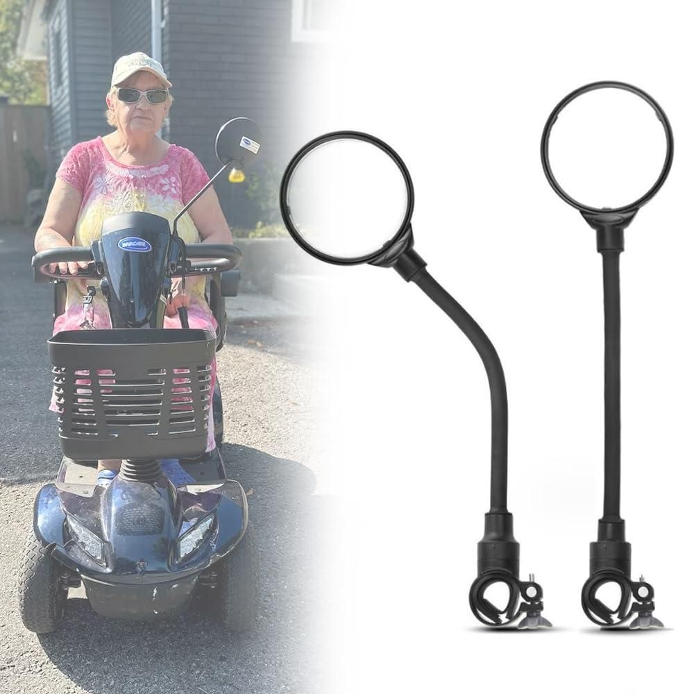 2 Pack 360° Rotating Wide Angle Rearview Mirror for Mobility Scooters and Wheelchairs (Black)