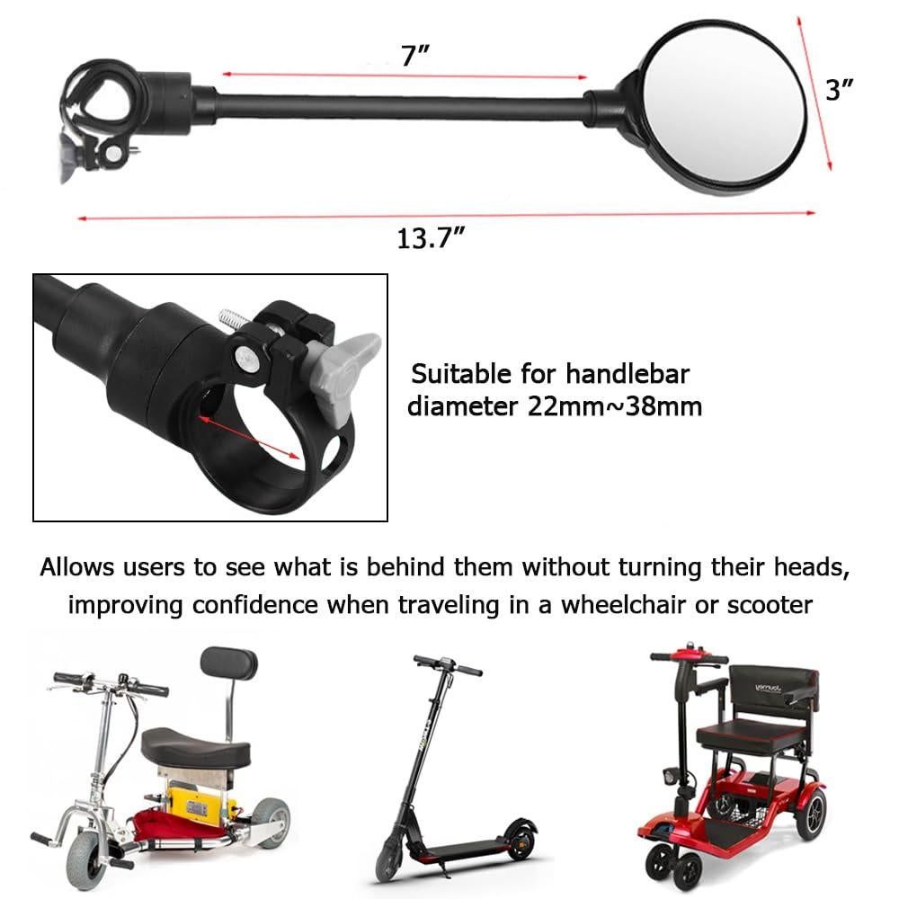 2 Pack 360° Rotating Wide Angle Rearview Mirror for Mobility Scooters and Wheelchairs (Black)