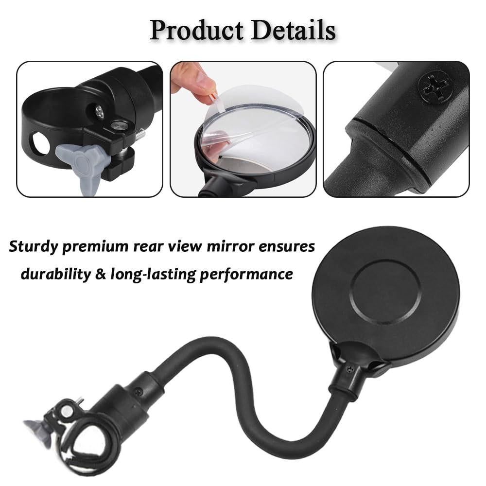 2 Pack 360° Rotating Wide Angle Rearview Mirror for Mobility Scooters and Wheelchairs (Black)