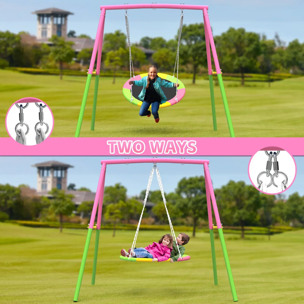 Flying Saucer Swing Set with Heavy Duty A-Frame Metal Swing Stand, Ful