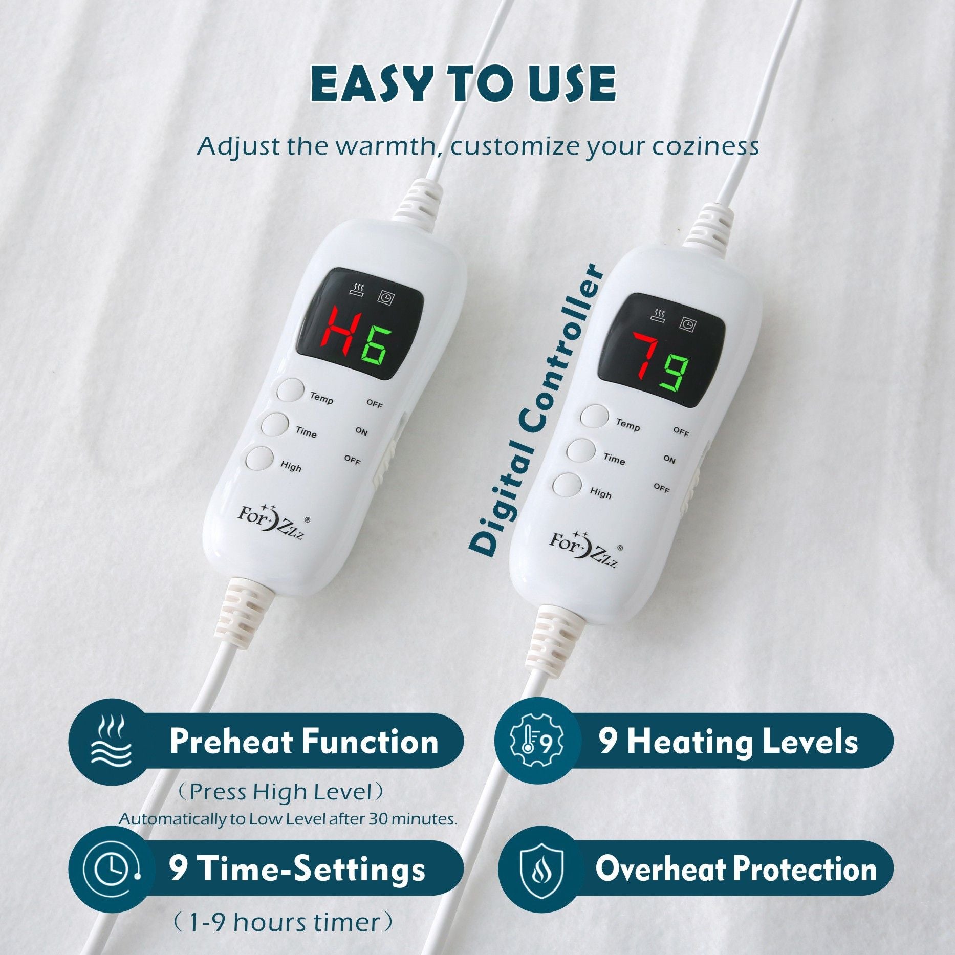 Heated Mattress Pad - Bedding Electric Blanket with 9 Heat Setting & 9-Hour Auto Off, Heated Mattress Pad-Machine Washable Fully Fitted Heating Pad with Overheat Protection , 800GSM Non Woven Fabric-fitted sheet cover(King Single)