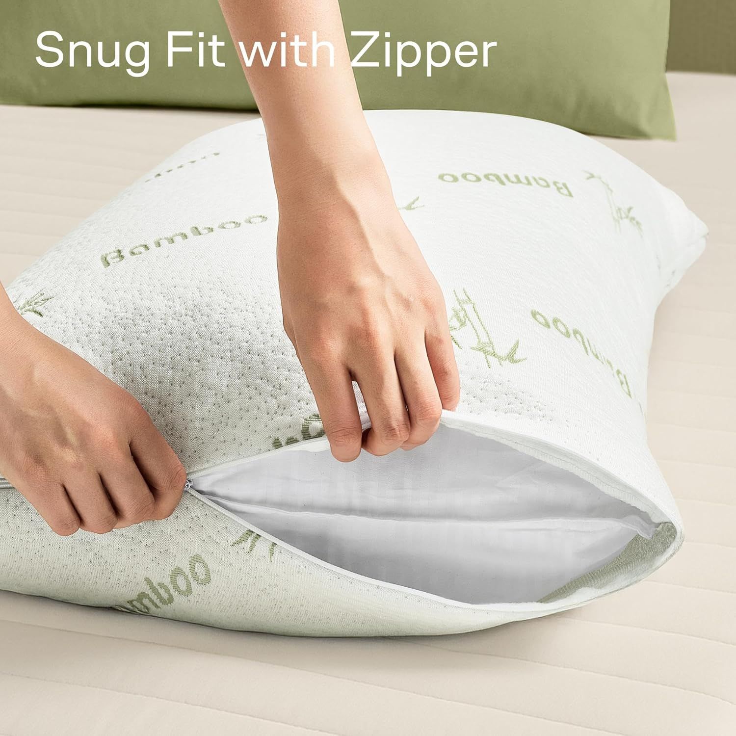 Waterproof Bamboo Pillow Protector Cover,100% Bug Water Proof Zippered Pillow Cases Body Size (1 Pack,Green,50cm x 150cm)