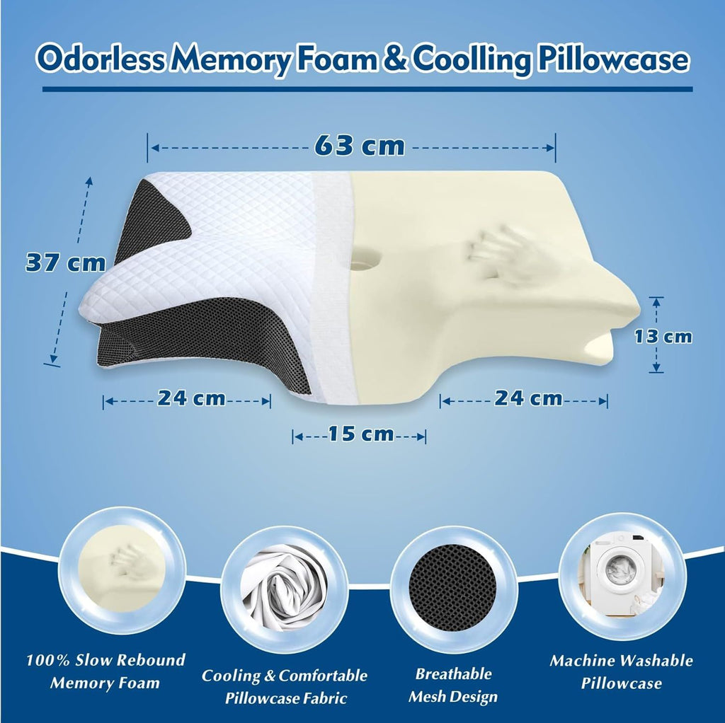 Cervical Neck Pillow for Neck Pain Relief, 2 in 1 Ergonomic Orthopedic Bed Pillow for Sleeping, Memory Foam Pillows for Side, Back & Stomach Sleepers with Removable Pillowcase(Black)