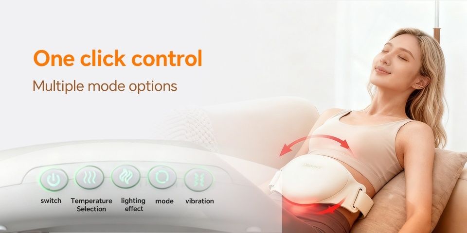 White abdominal massage belt, heat therapy massage, kneading massager, stress relief wellness, digestive health, relaxation tool, Australia market