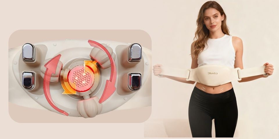 White abdominal massage belt, heat therapy massage, kneading massager, stress relief wellness, digestive health, relaxation tool, Australia market