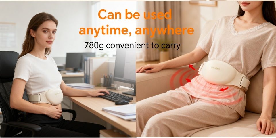 White abdominal massage belt, heat therapy massage, kneading massager, stress relief wellness, digestive health, relaxation tool, Australia market