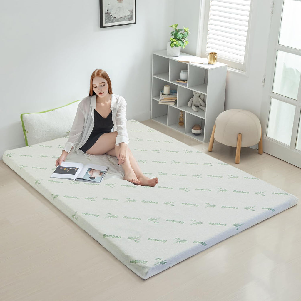 Queen Memory Foam Mattress Topper 7-Zone Bamboo Cover Breathable