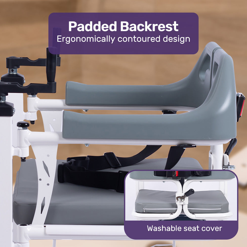 EQUIPMED 4in1 Patient Lift Transfer Chair, Manual Height Adjustment, Shower Compatible, Over Toilet, Removable Commode, for Seniors Elderly Disabled