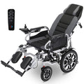 EQUIPMED Electric Wheelchair, Power Recline, Long Range, Lithium Battery, 16" Rear Wheels, Headrest, Folding, Grey/Black