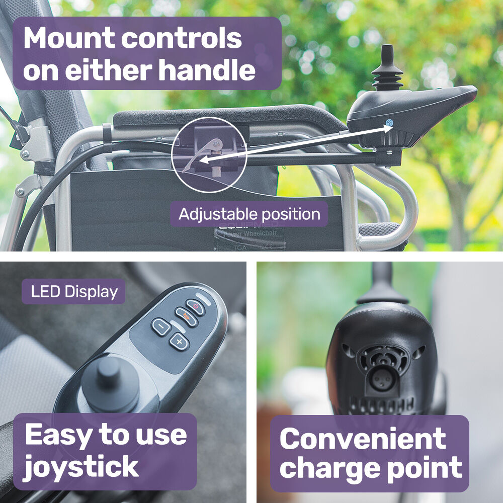 EQUIPMED Electric Wheelchair, Power Recline, Long Range, Lithium Battery, 16" Rear Wheels, Headrest, Folding, Grey/Black