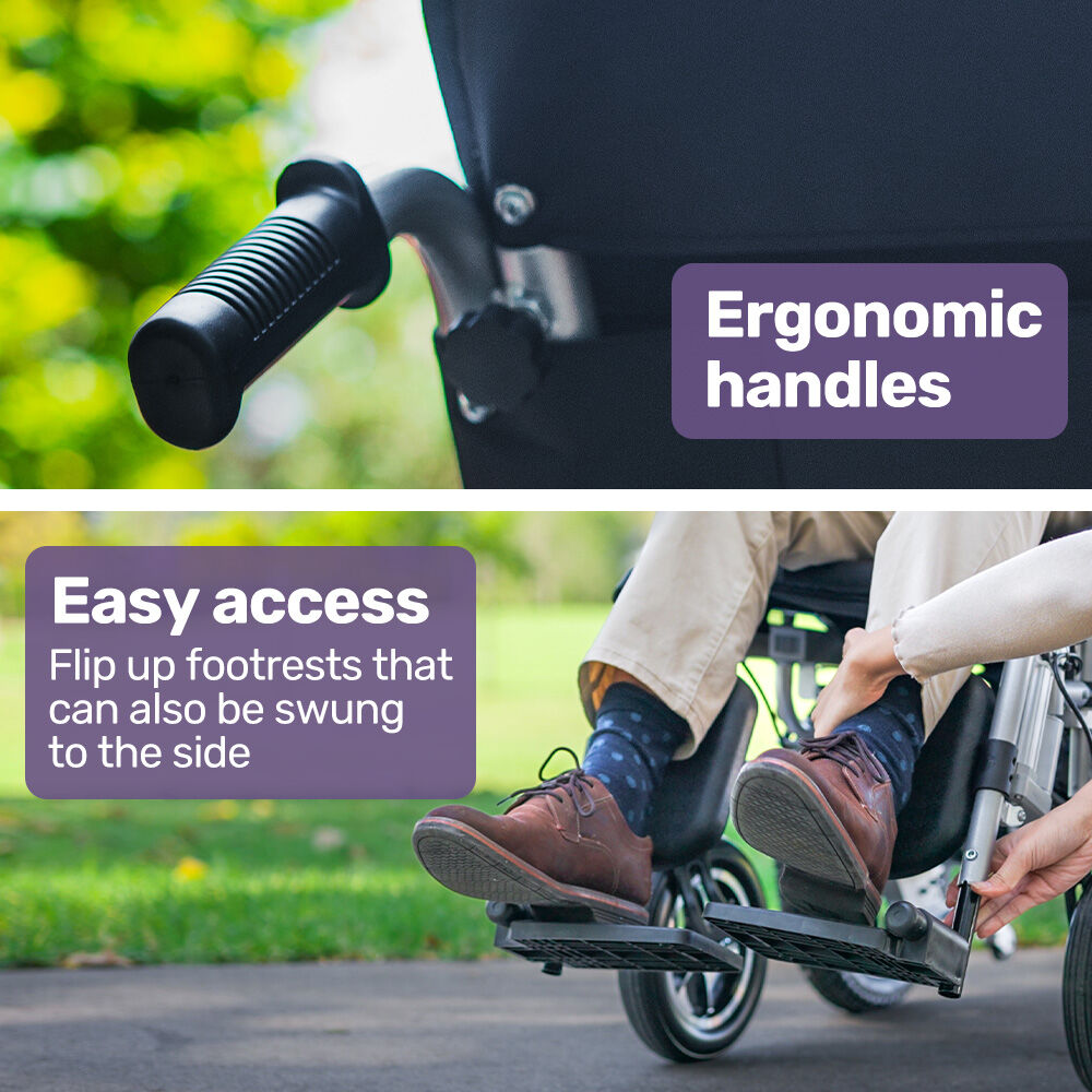 EQUIPMED Electric Wheelchair, Power Recline, Long Range, Lithium Battery, 16" Rear Wheels, Headrest, Folding, Grey/Black