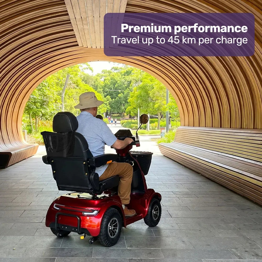 EQUIPMED ComfortCruise Large Mobility Scooter, 15km/h Top Speed, Up to 45km Range, Strong Climbing, 180kg Capacity, Red