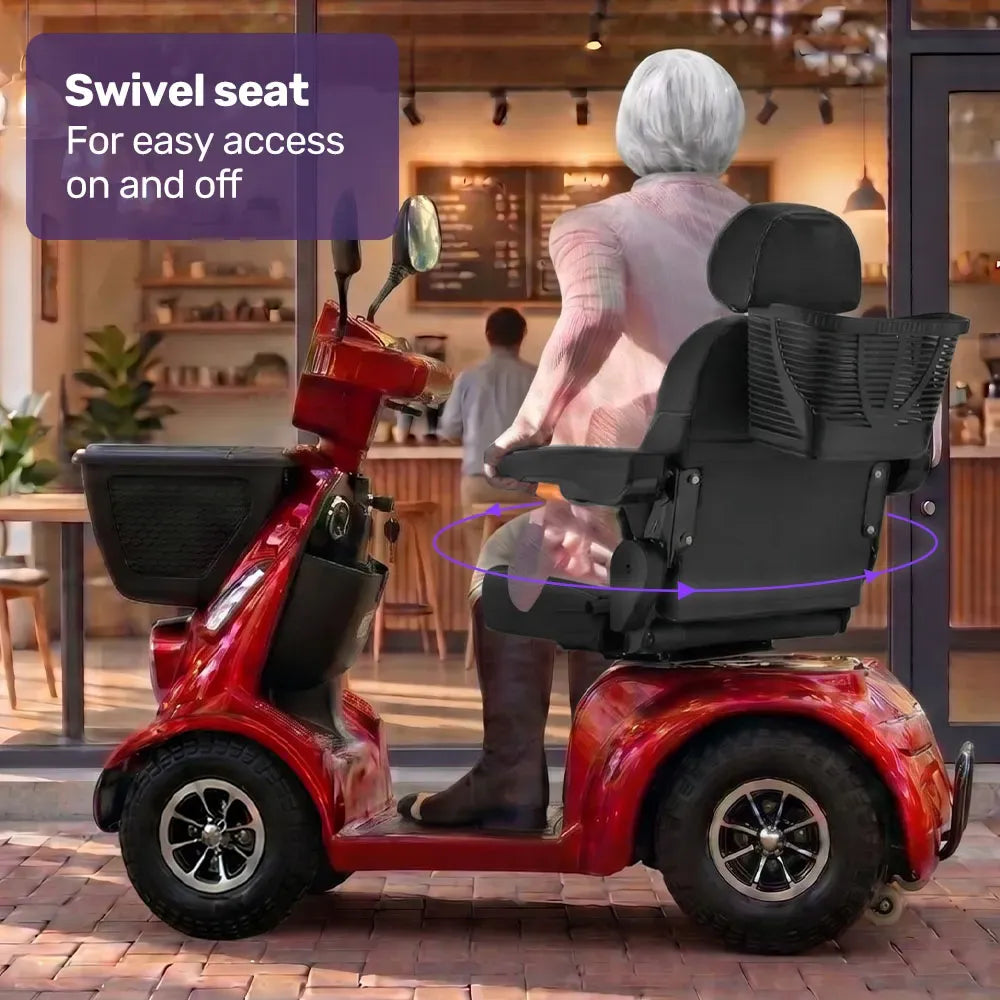 EQUIPMED ComfortCruise Large Mobility Scooter, 15km/h Top Speed, Up to 45km Range, Strong Climbing, 180kg Capacity, Red