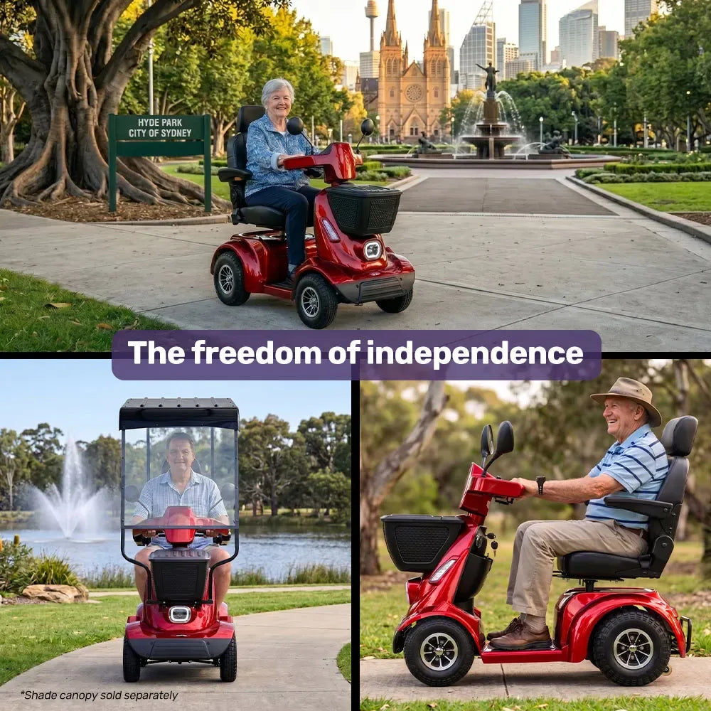 EQUIPMED ComfortCruise Large Mobility Scooter, 15km/h Top Speed, Up to 45km Range, Strong Climbing, 180kg Capacity, Red