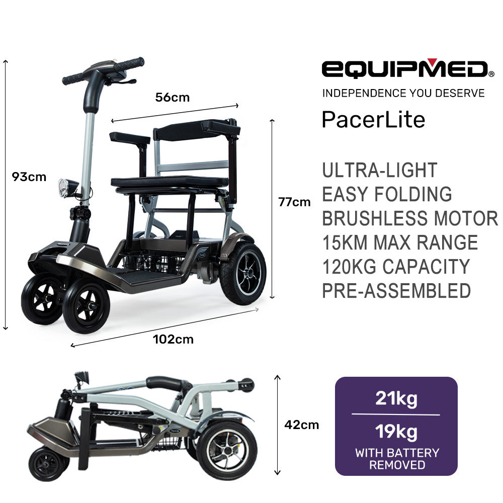 EQUIPMED Ultra-Lightweight Folding Electric Mobility Scooter, 19kg with Battery Removed, Airline Approved, Long Range, Brushless Motor, Portable