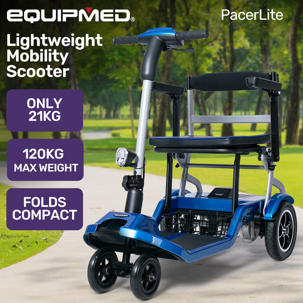 EQUIPMED Ultra-Lightweight Folding Electric Mobility Scooter, 19kg with Battery Removed, Airline Approved, Long Range, Brushless Motor, Portable, Blue