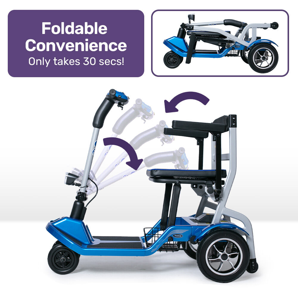 EQUIPMED Ultra-Lightweight Folding Electric Mobility Scooter, 19kg with Battery Removed, Airline Approved, Long Range, Brushless Motor, Portable, Blue