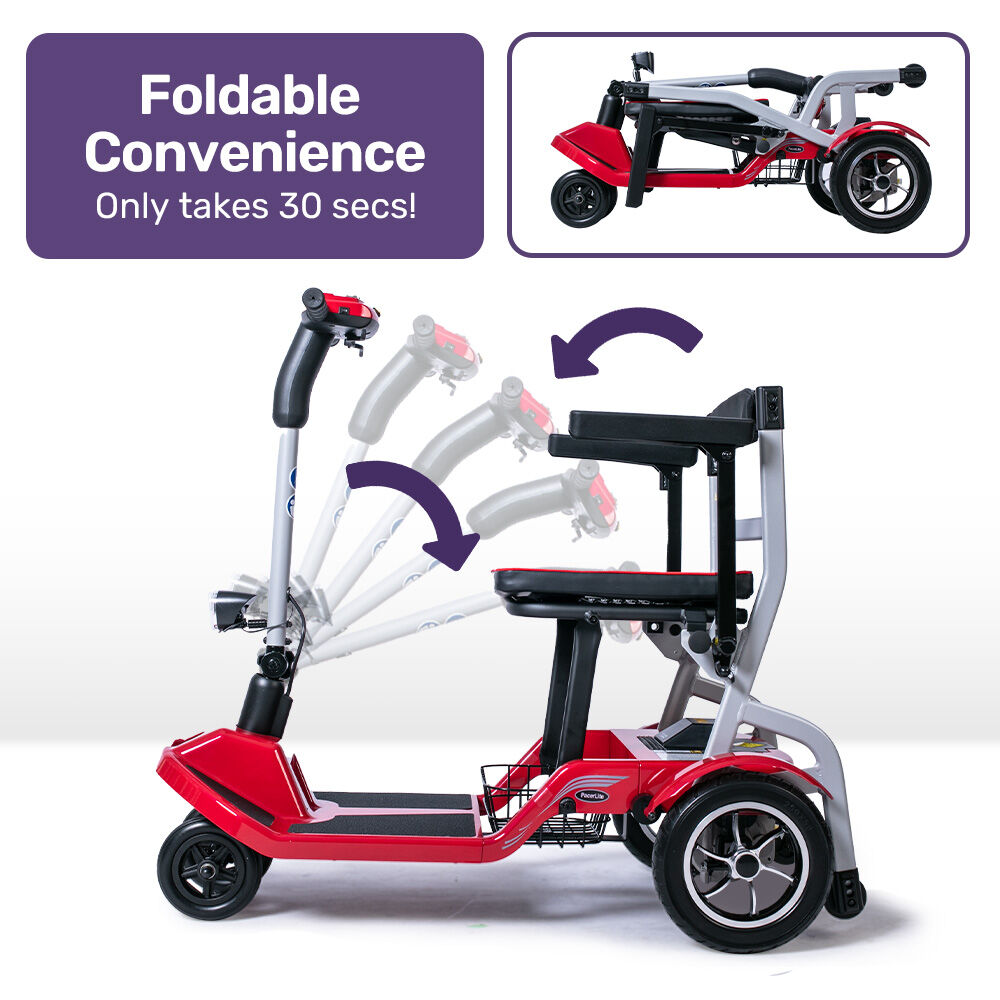 EQUIPMED Ultra-Lightweight Folding Electric Mobility Scooter, 19kg with Battery Removed, Airline Approved, Long Range, Brushless Motor, Portable, Red