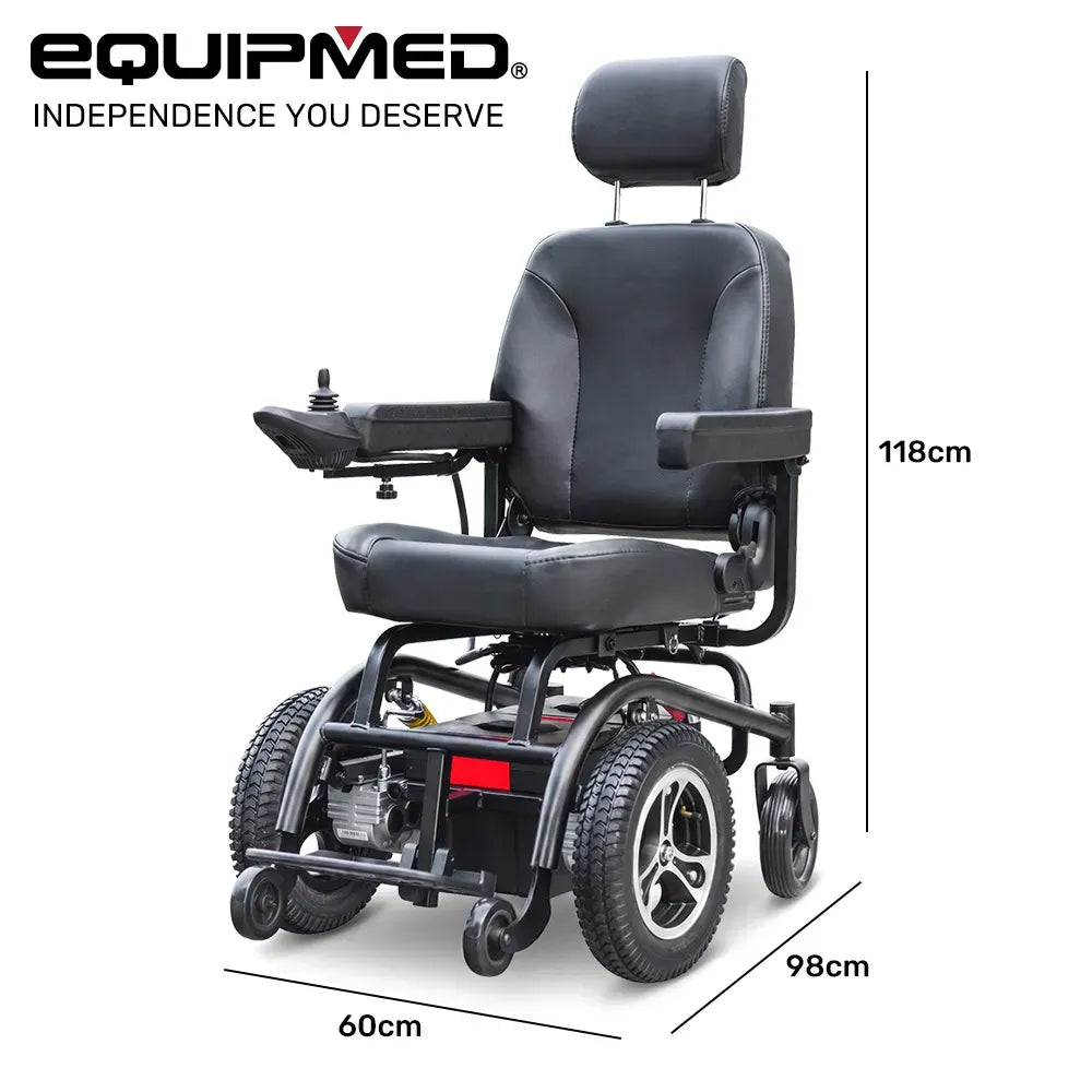 EQUIPMED Front Wheel Drive Power Electric Wheelchair, Up to 35km Range, Ultra-Comfortable, Safe Stable Non-Slip Anti-Roll Back Power Assist Chair