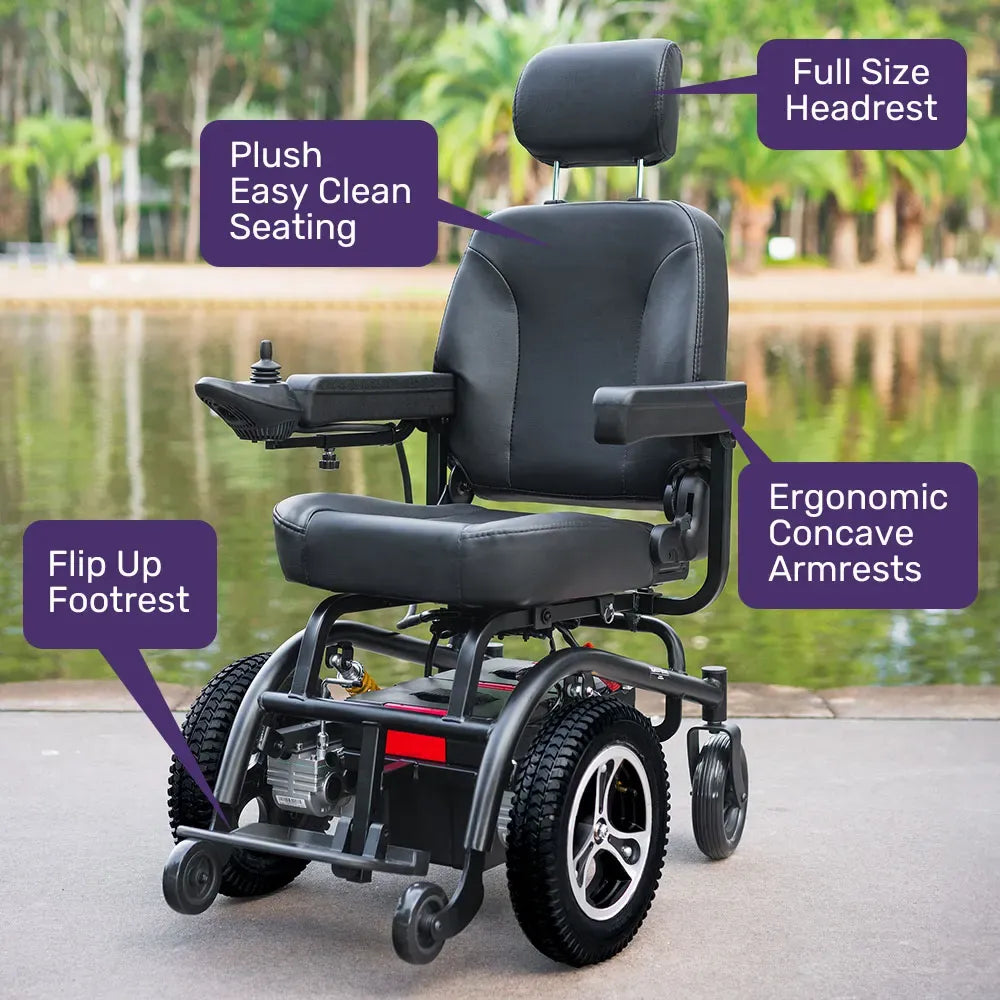 EQUIPMED Front Wheel Drive Power Electric Wheelchair, Up to 35km Range, Ultra-Comfortable, Safe Stable Non-Slip Anti-Roll Back Power Assist Chair