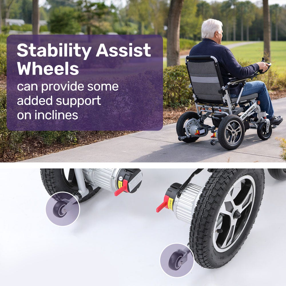 EQUIPMED Ultra-Light Power Wheelchair, Tight Turning, Airline Approved, Folding, ARTG Certified, Aluminium Frame, Lithium Battery, Grey