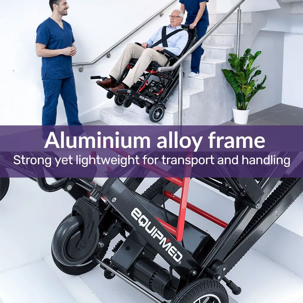 EQUIPMED Electric Stair Climbing Wheelchair, 169kg Load Capacity, 46 Steps/min, Aluminium Alloy, Foldable
