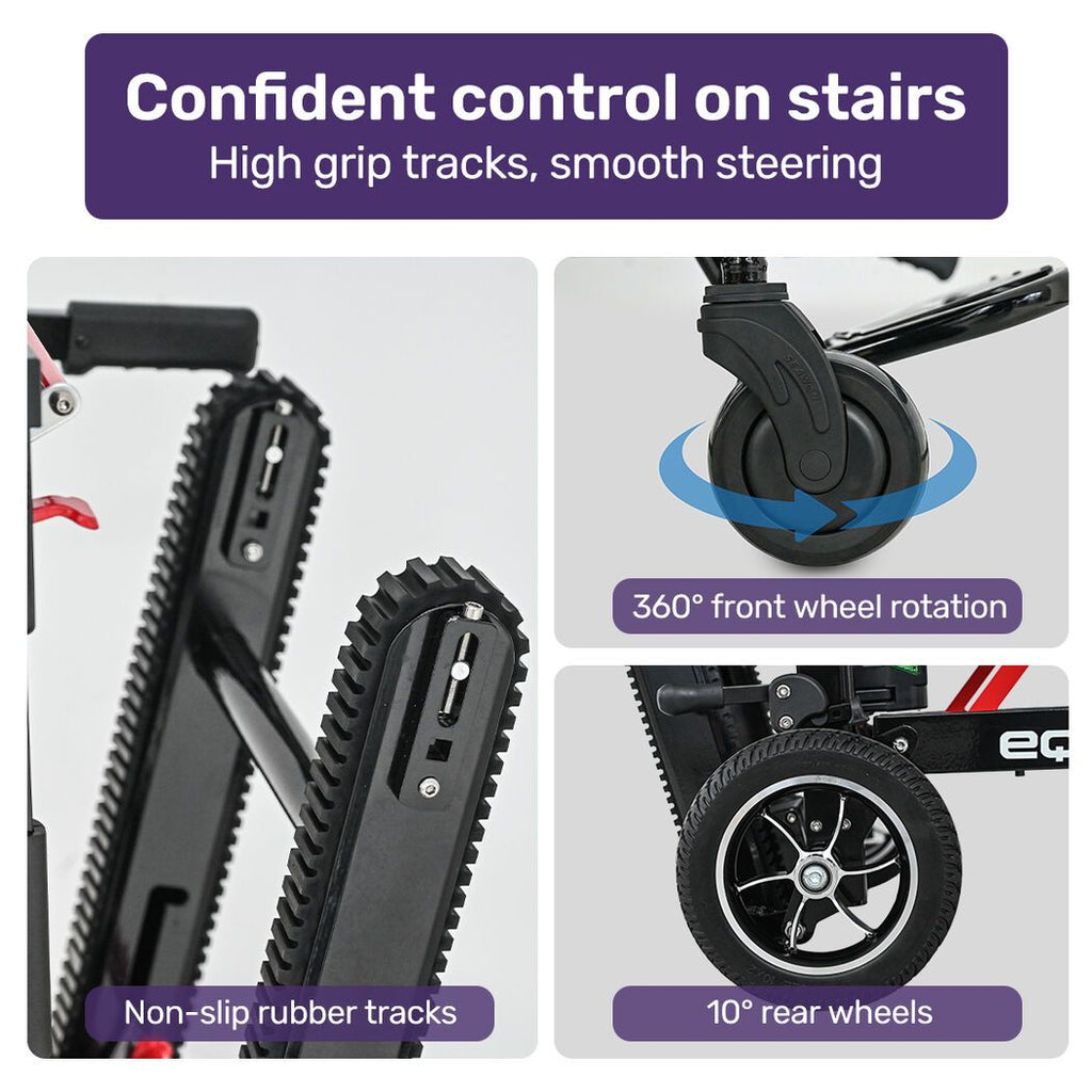 EQUIPMED Electric Stair Climbing Wheelchair, 169kg Load Capacity, 46 Steps/min, Aluminium Alloy, Foldable