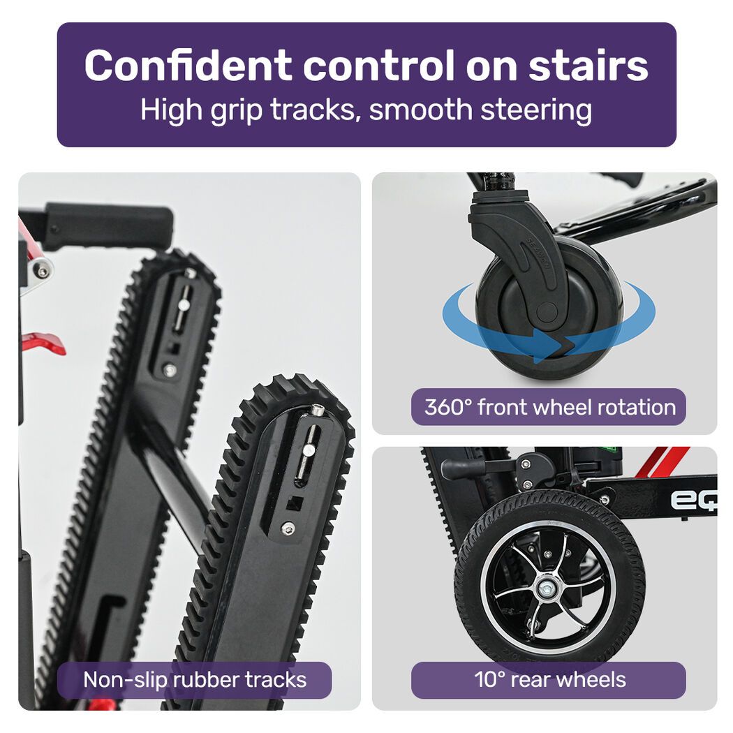EQUIPMED Electric Stair Climbing Wheelchair, 169kg Load Capacity, 46 Steps/min, Aluminium Alloy, Foldable