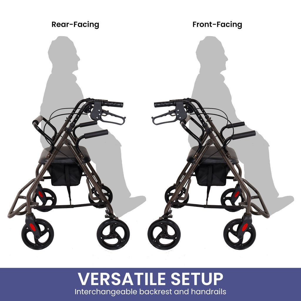 Orthonica Foldable Steel Frame Rollator Walker Lightweight Mobility Aid in Grey