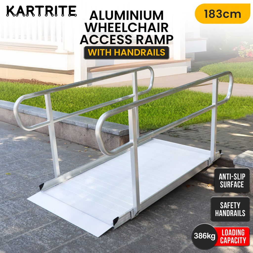 Kartrite 6ft Portable Aluminium Mobility Threshold Access Wheelchair Ramp with Handrails