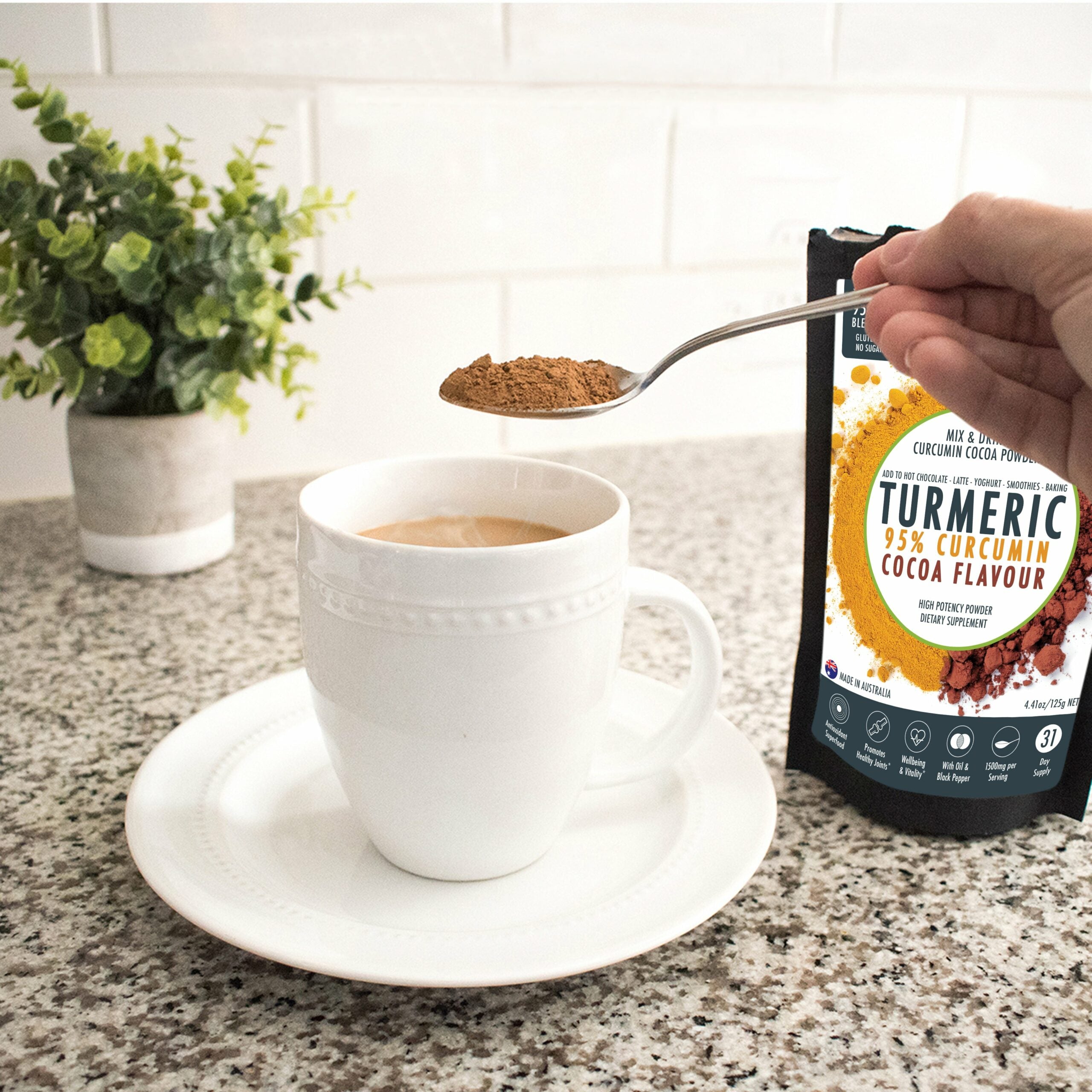 95% Organic Curcumin Extract Cocoa Flavour - Turmeric Powder With Black Pepper - Organic and with Black Pepper, 125g