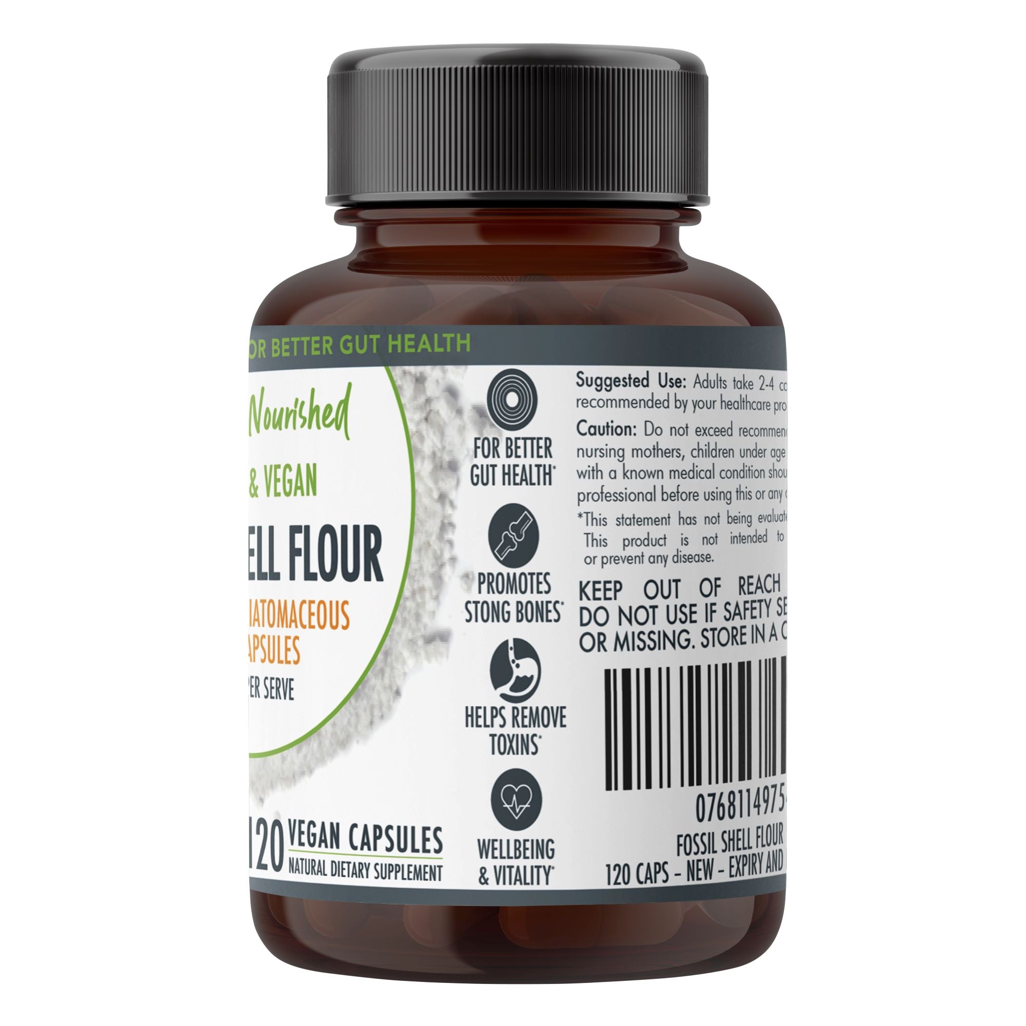 Fossil Shell Flour Capsules (vegan)- Food Grade Diatomaceous Earth 120 caps