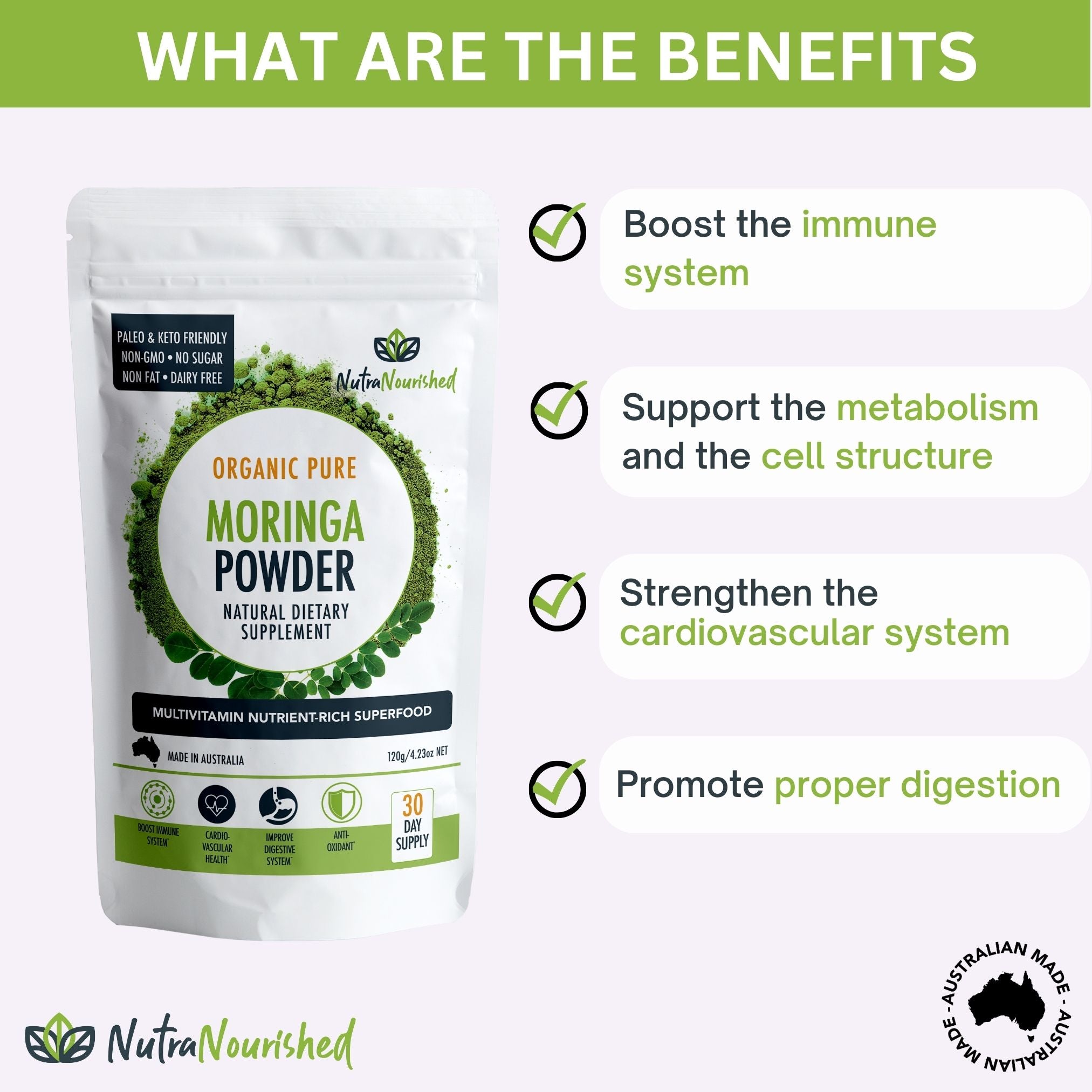 Organic Pure Moringa Leaf Powder 120g