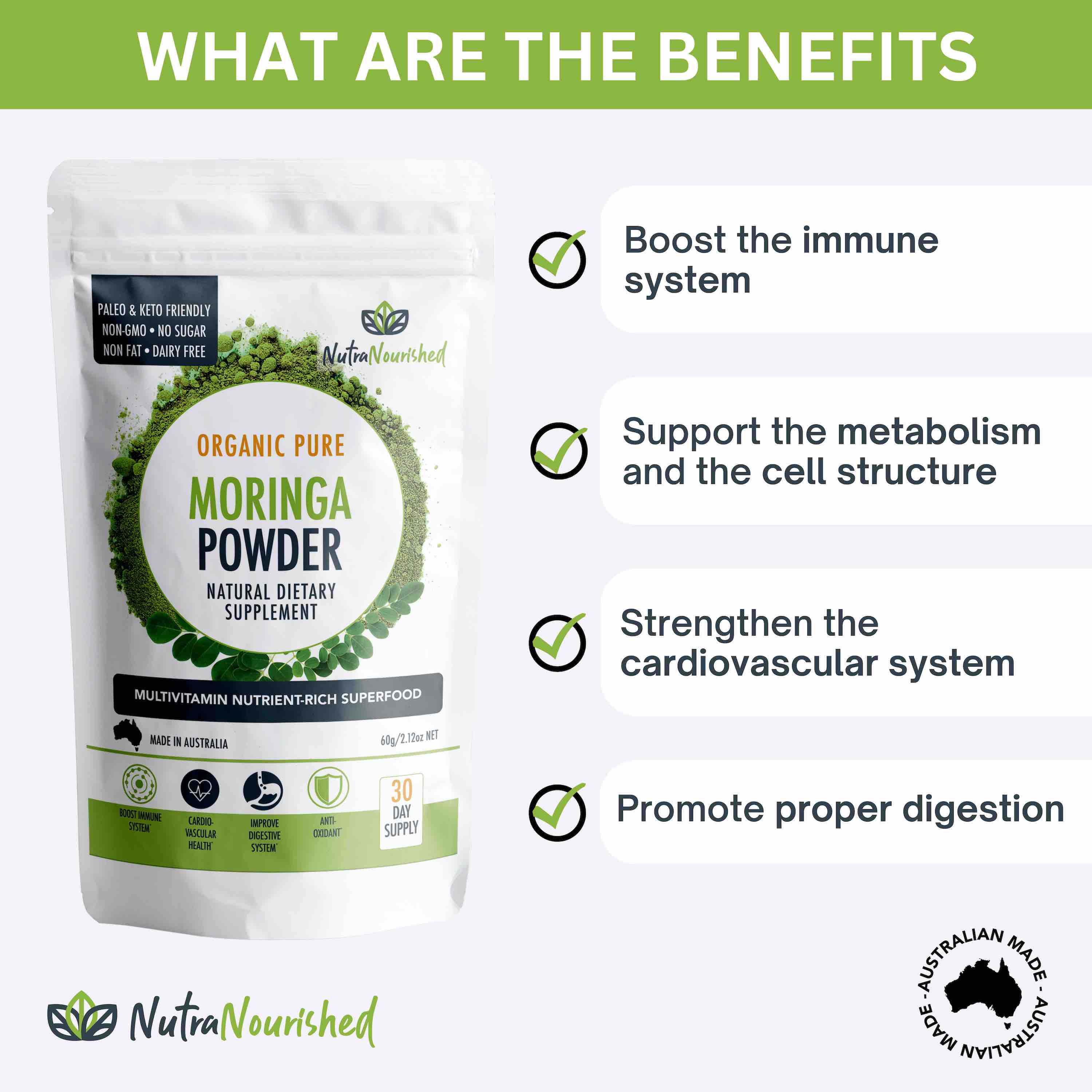 Organic Pure Moringa Leaf Powder 60g