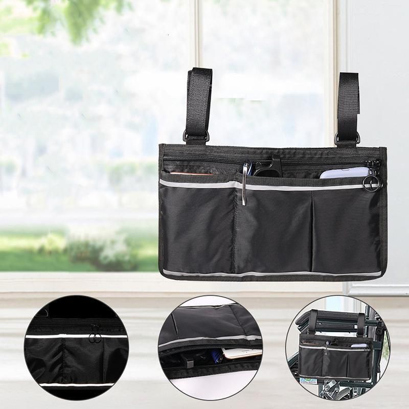 Waterproof Organizer Side Bag for Wheelchairs and Walkers - Black