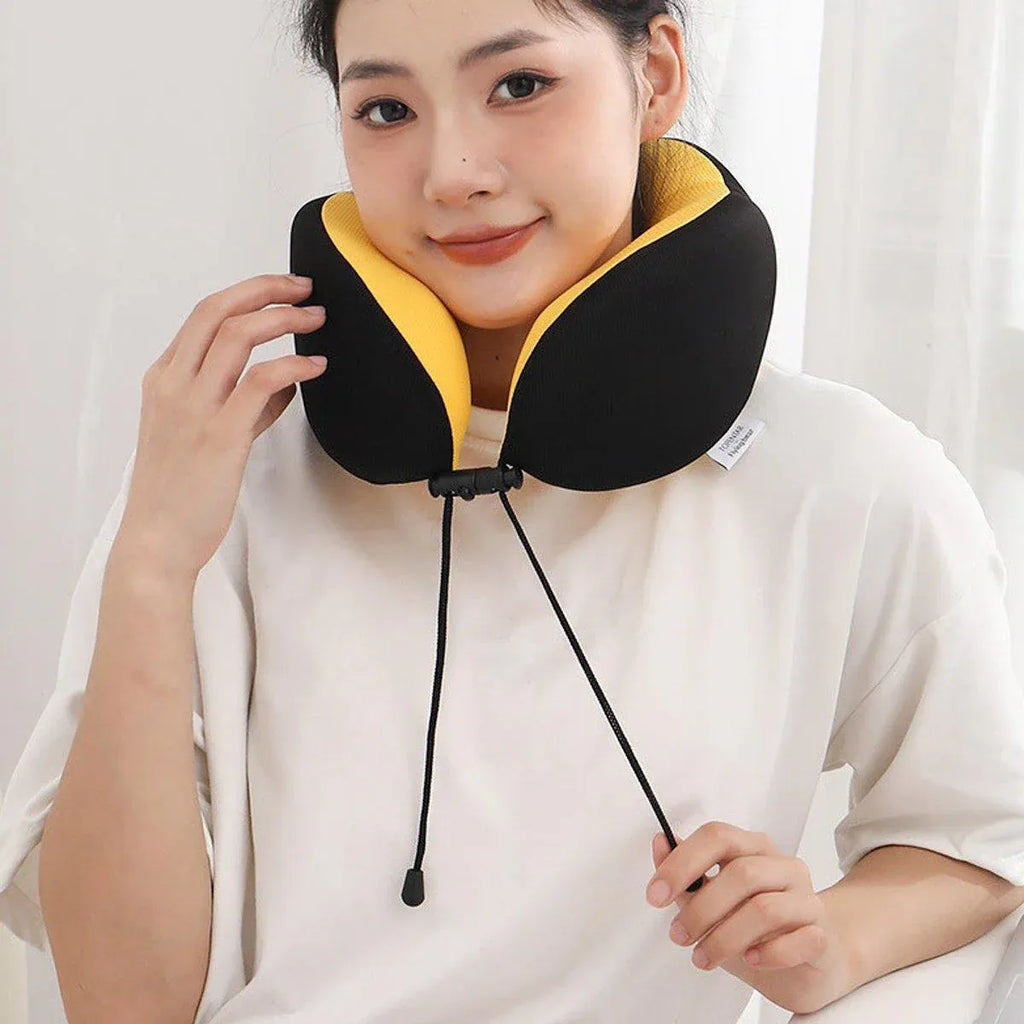 Memory Foam U Shaped Neck Pillow Travel Portable Office Nap Support Pillow - Black