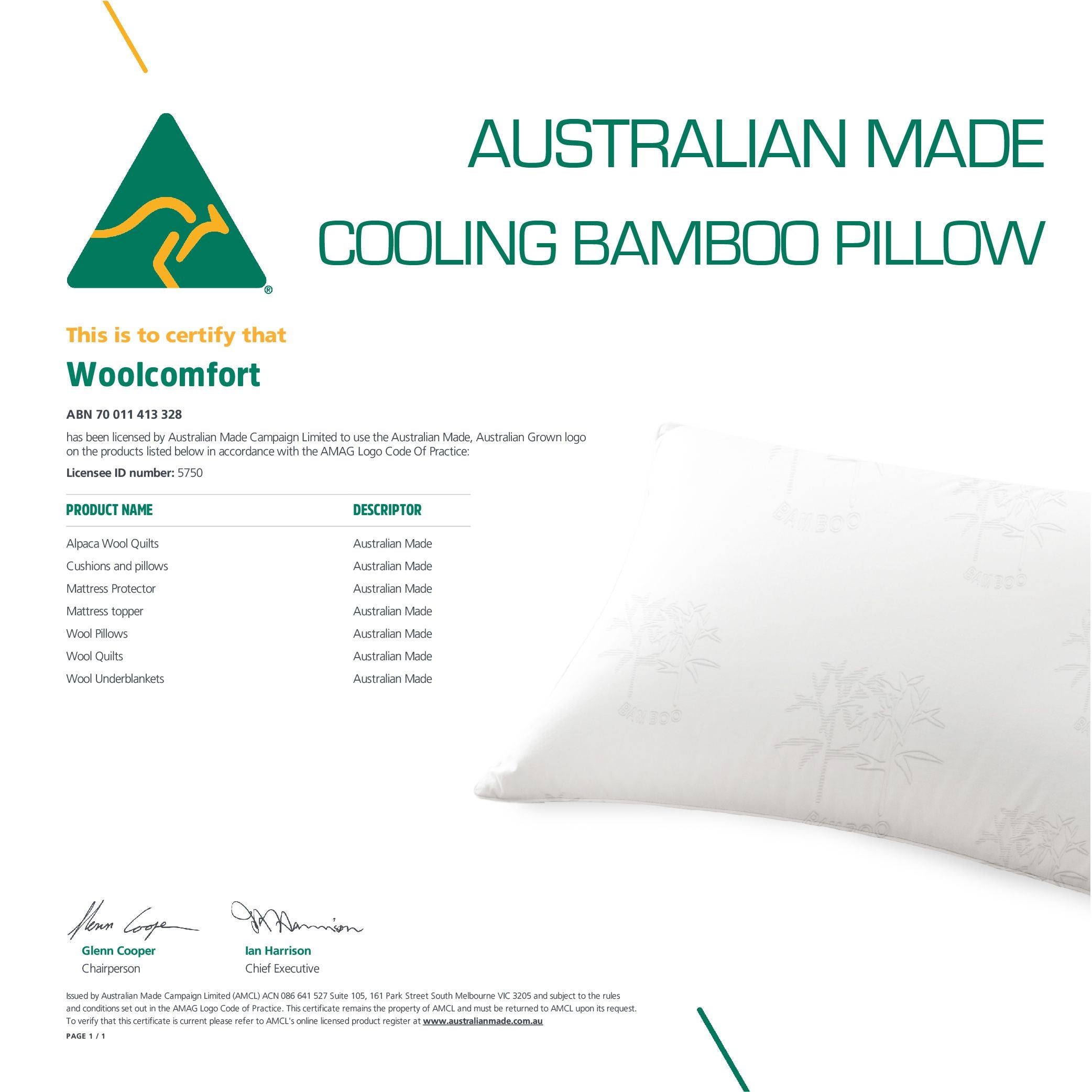 Luxor Australian Made Bamboo Cooling Pillow Standard Size Twin Pack