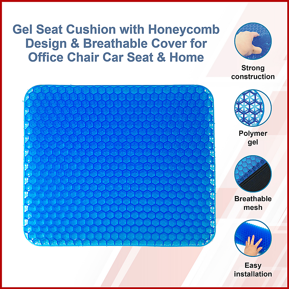 Gel Seat Cushion with Honeycomb Design & Breathable Cover for Office Chair Car Seat & Home