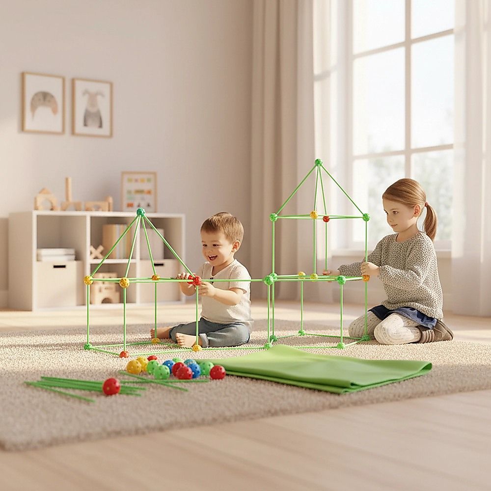 217pcs Kids Construction Fort Building Kit Castles 3D Play House Tent Toys