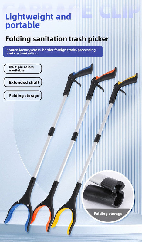 Blue and Black Handle Foldable Grabber Reacher Tool - 83cm Aluminium Litter Picker with Magnetic Tip - Lightweight Mobility Aid for Garden & Home Rubbish Cleanup
