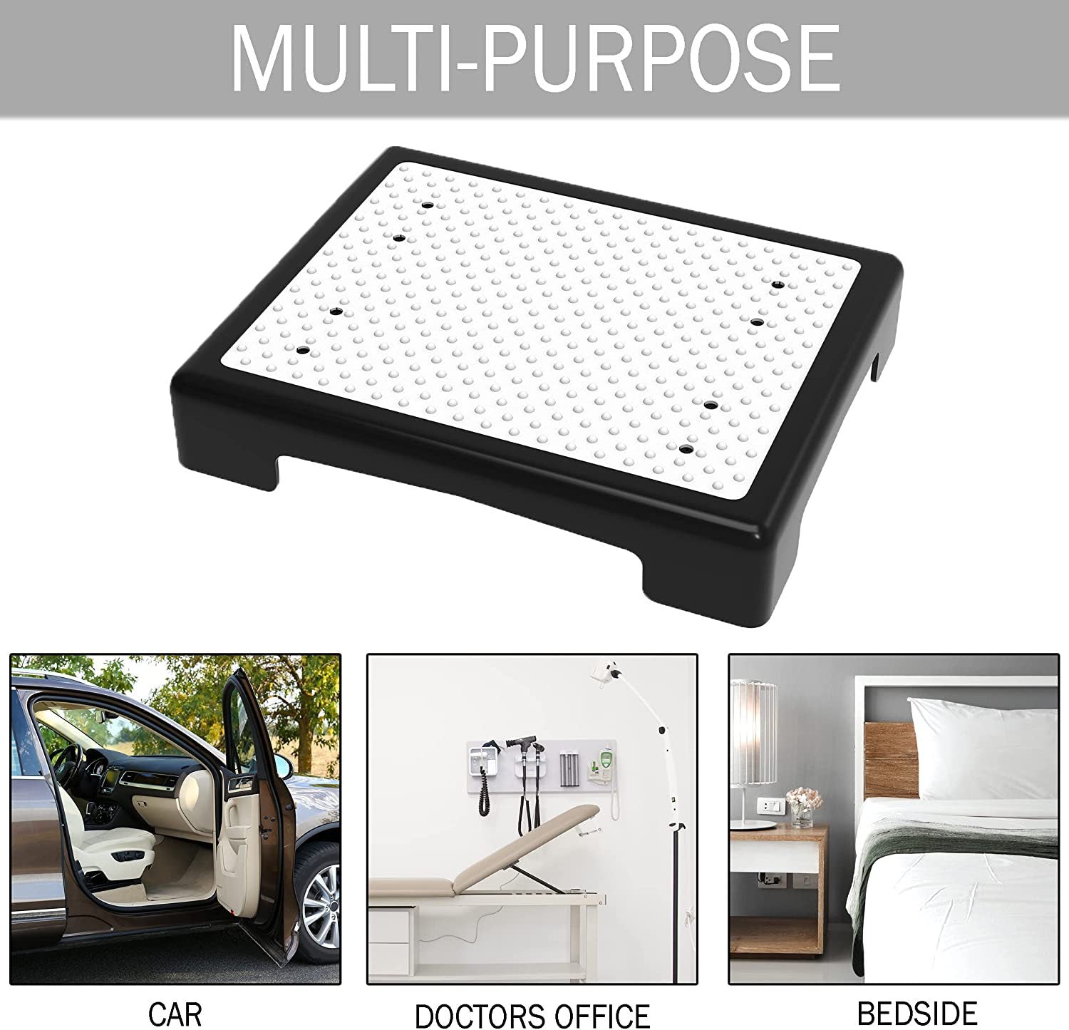 Portable Outdoor Half Step Stool Non-Slip Mobility Aid Large Platform 50x40cm for Elderly Home Car & Bath Use Black Base with White Top Mat